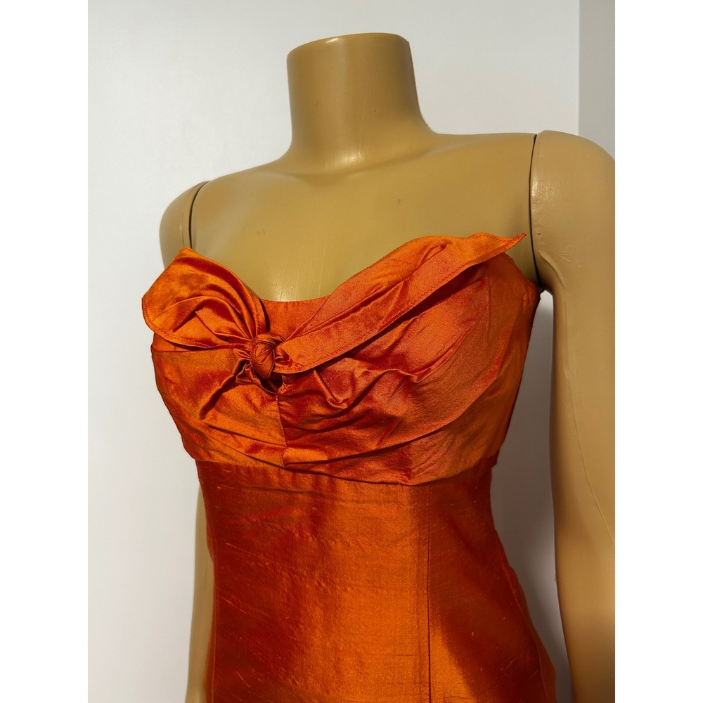 Coren Moore New York Womens Orange 100% Silk Strapless Bow Cocktail Dress Size 4 - Picture 2 of 6